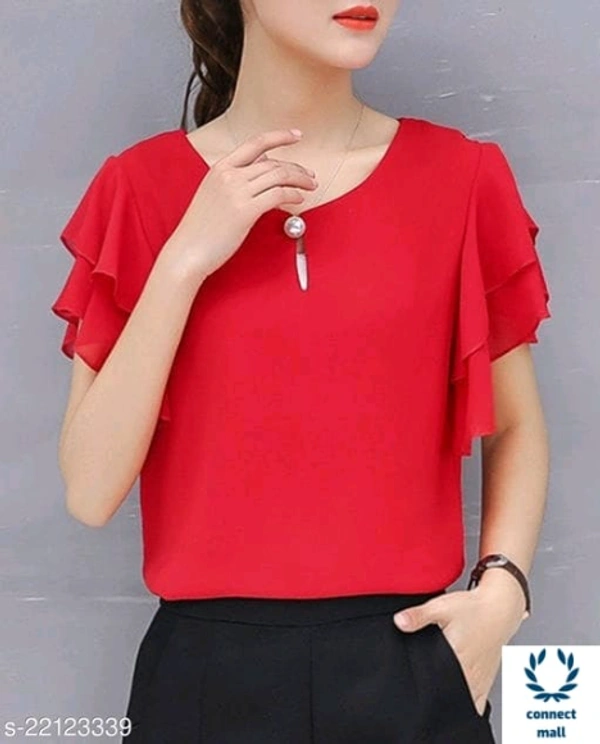 TRENDY RETRO Georgette Short Sleeves Women Tops & Tunics - S, Red, Georgette, Multypack 1